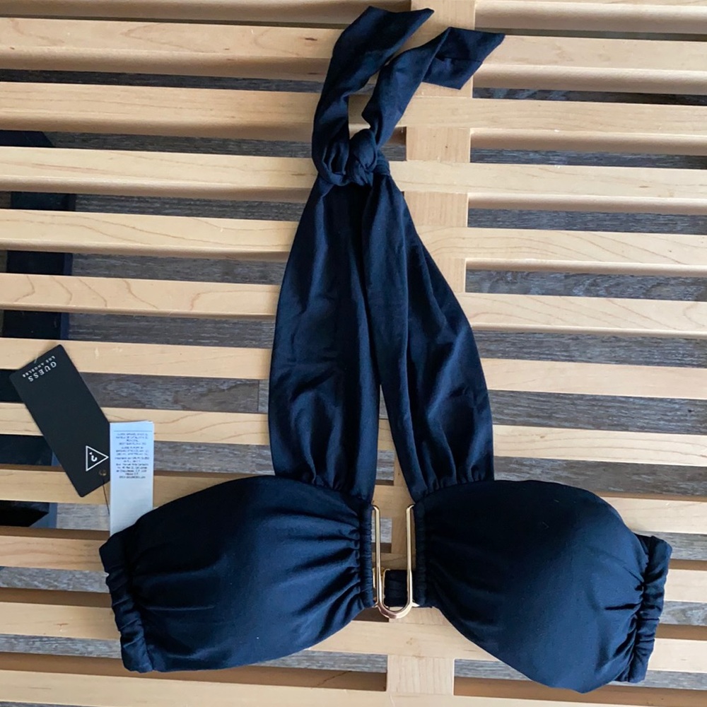 GUESS Black halter tie bandeau swimsuit top